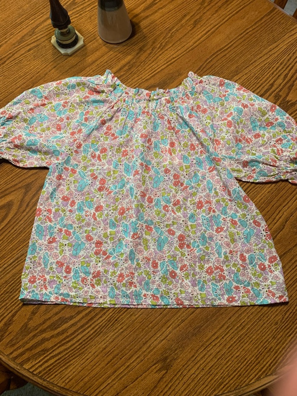 Women’s  Floral Peasant Blouse - Pink, Aqua & Green size large